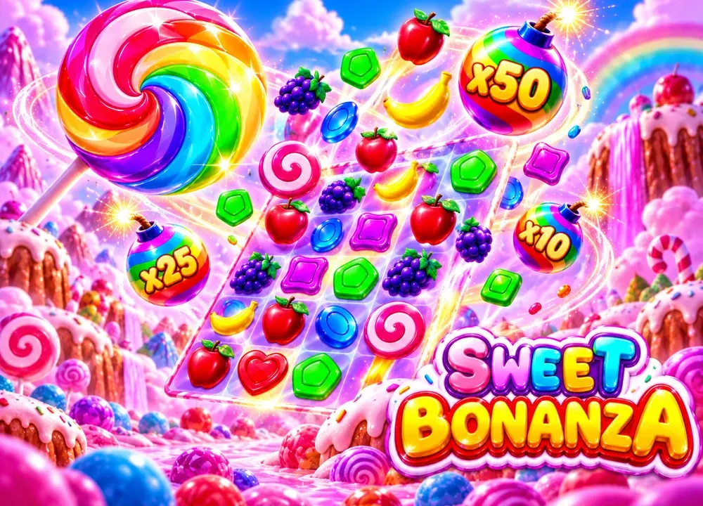 Lolipop, meyveler ve üzerinde değer yazan çarpan sembolleri